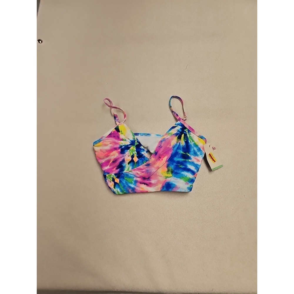 New SO Junior Pastel Bikini Top Colorful Tie Dye Tank Knotted Swim Bathing M